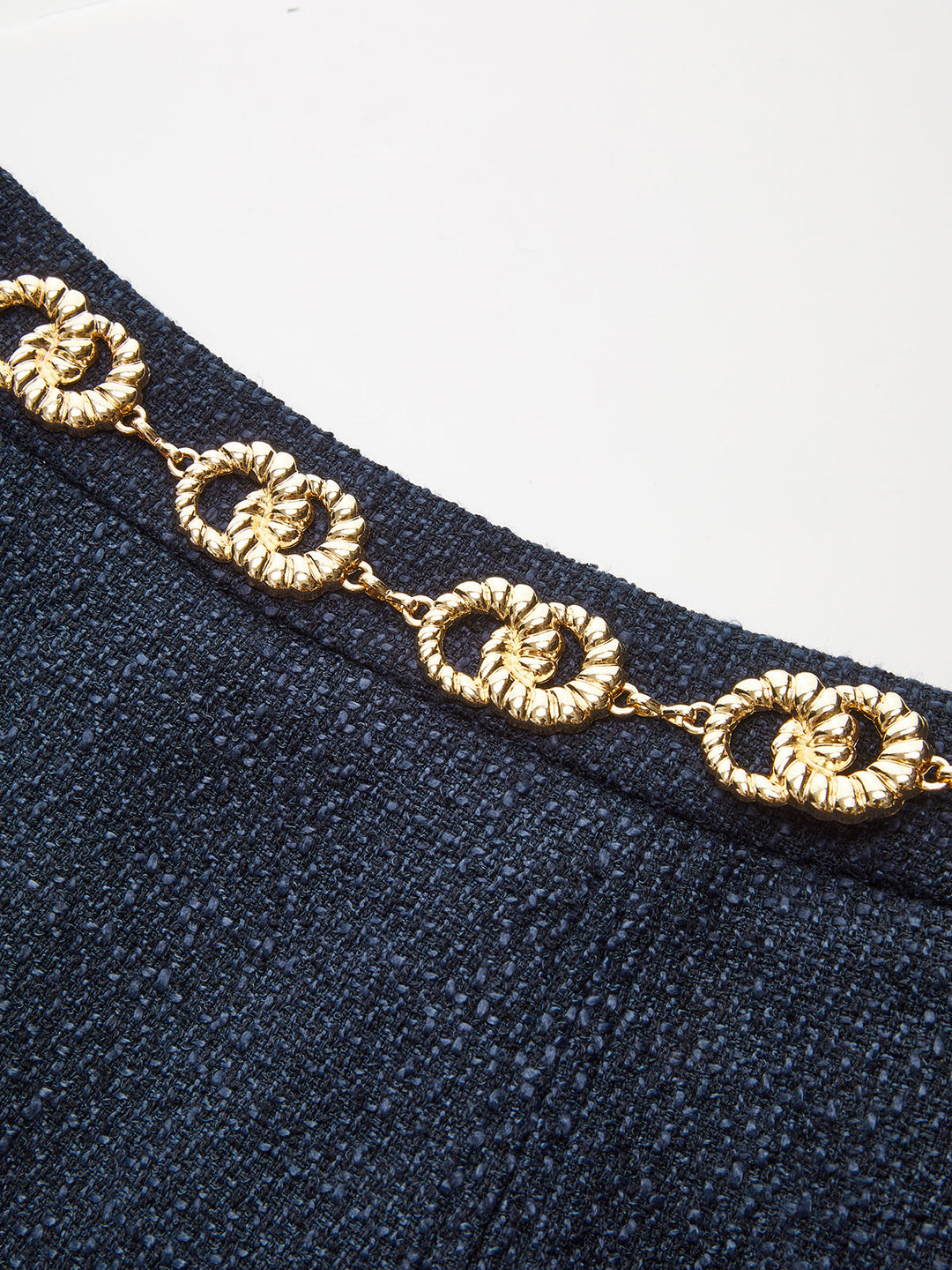 Tweed Mini Skirt with Golden Chain Belt