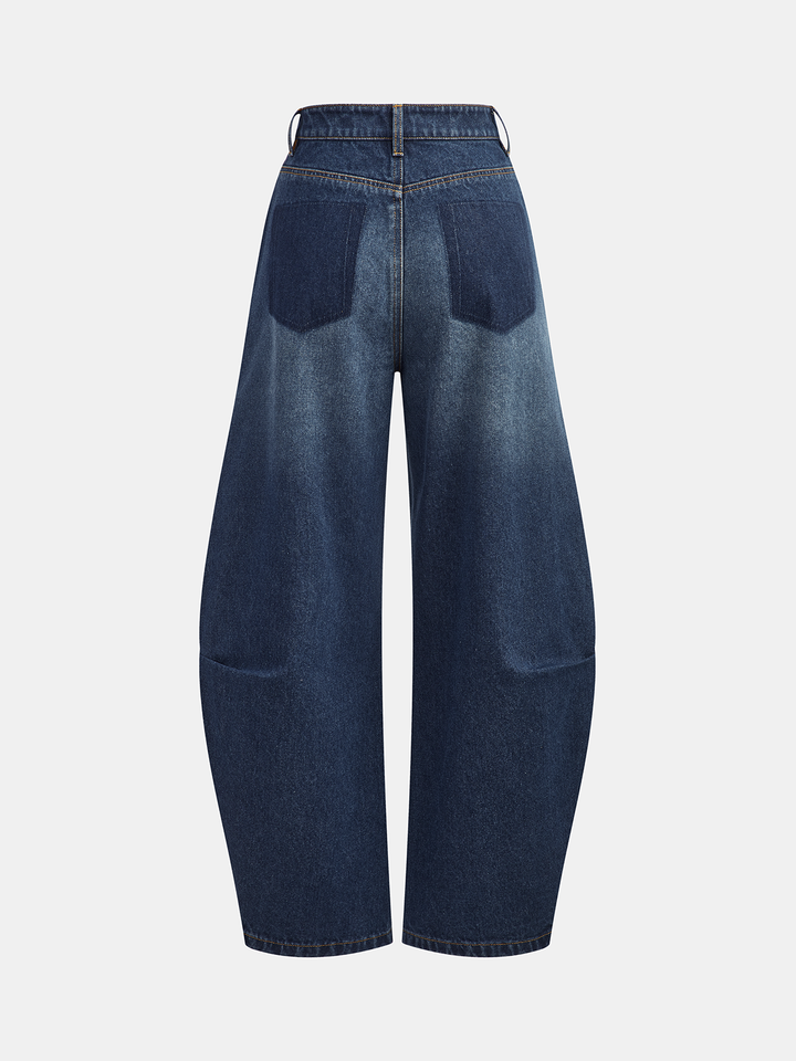 Mid-Waisted Denim Curved-Leg Pants