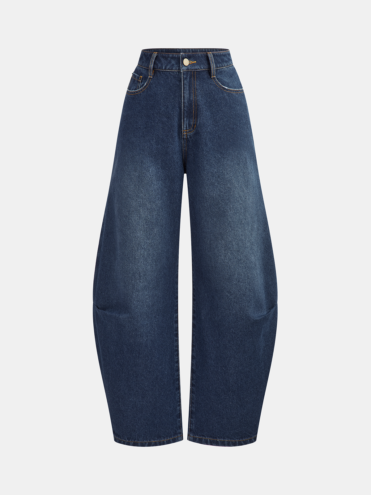 Mid-Waisted Denim Curved-Leg Pants