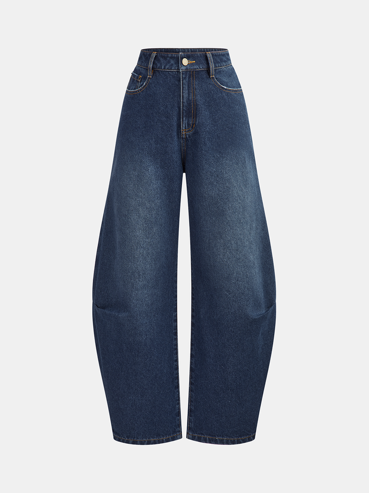 Mid-Waisted Denim Curved-Leg Pants