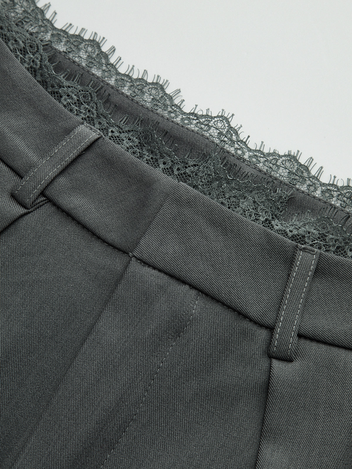 High-Waist Lace Trim Wide-Leg Pants