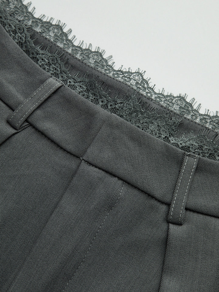 High-Waist Lace Trim Wide-Leg Pants