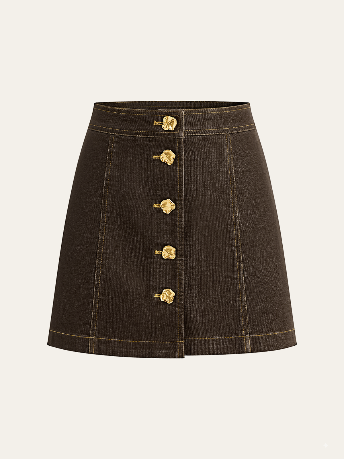 Metal Button-Front Mini Skirt