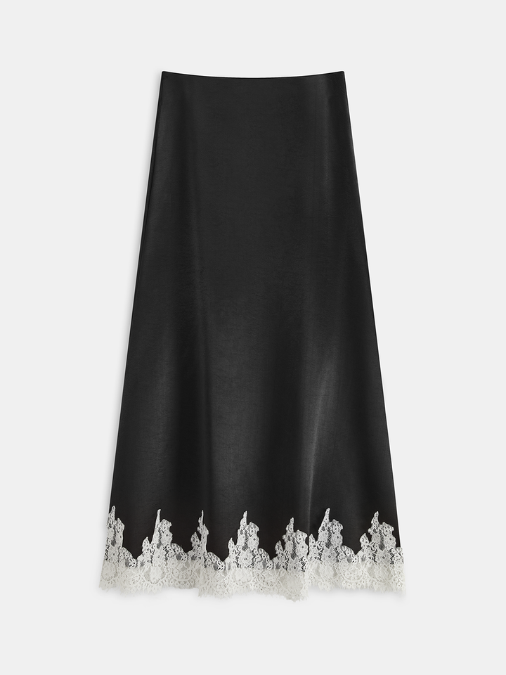 Lace Trim Satin Maxi Skirt