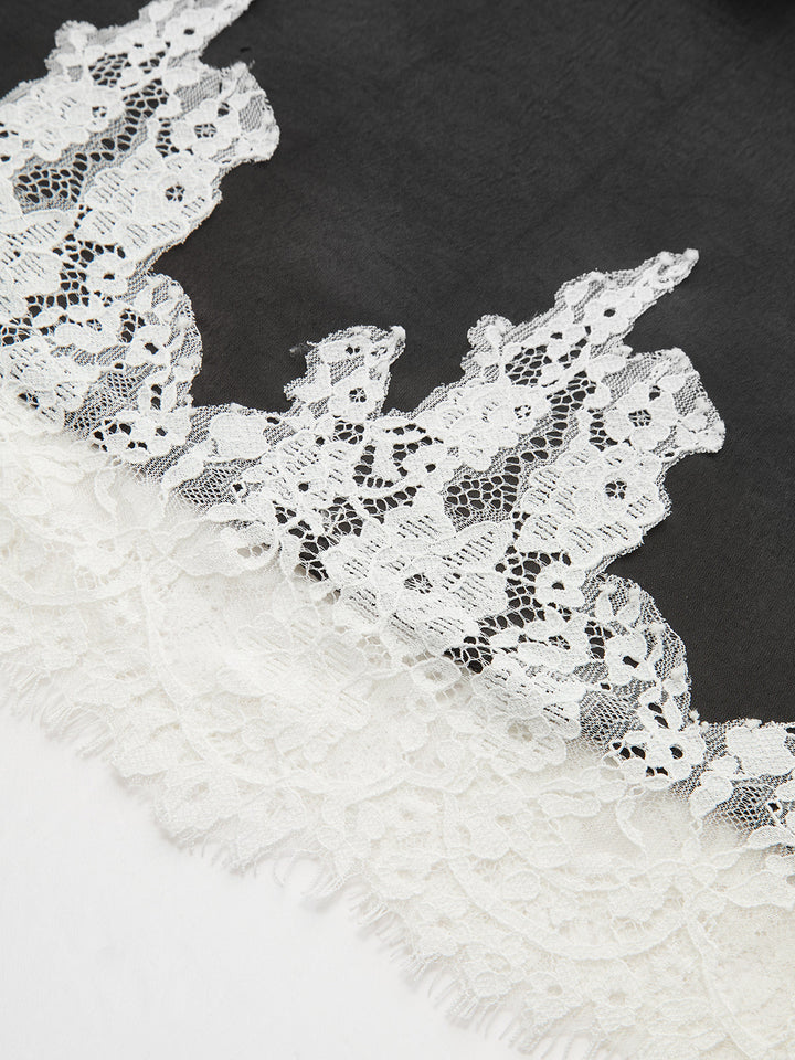 Lace Trim Satin Maxi Skirt