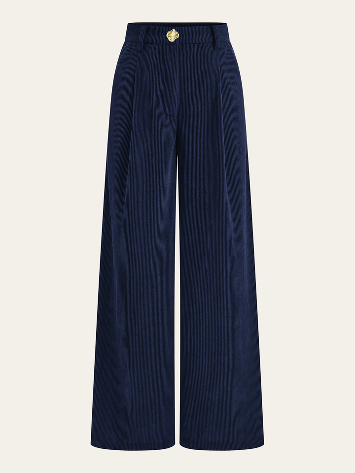 Corduroy Wide-Leg Pleated Pants