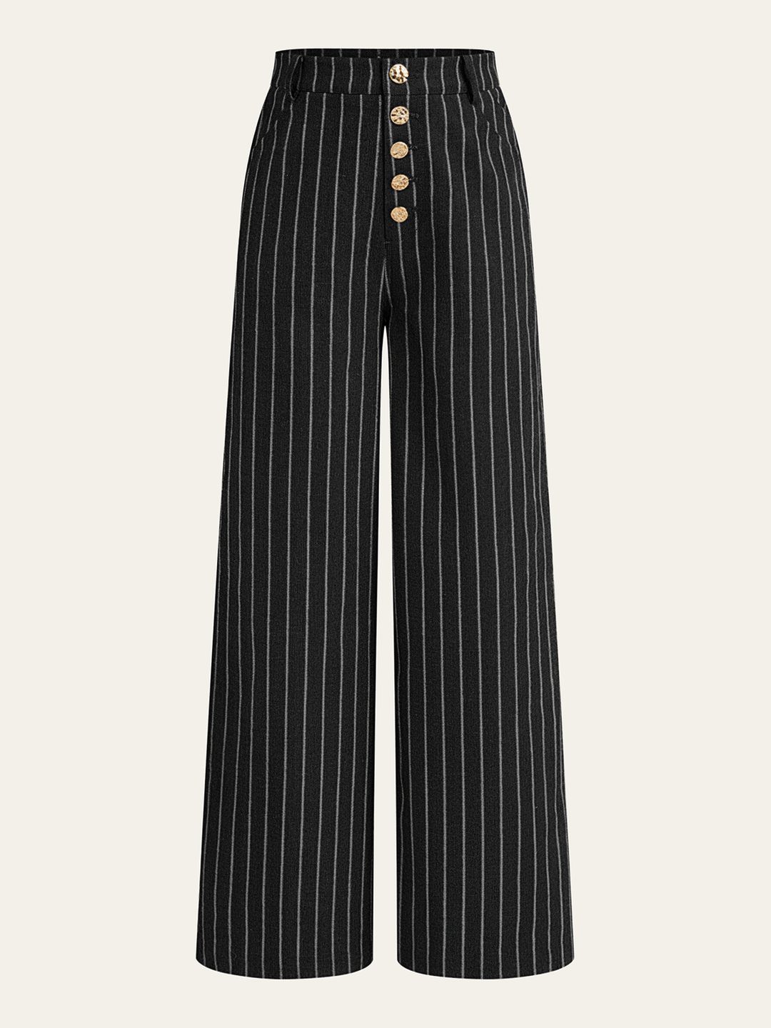 Pinstripe Linen & Cotton High-Waist Pants