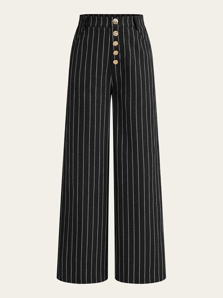 Pinstripe Linen & Cotton High-Waist Pants