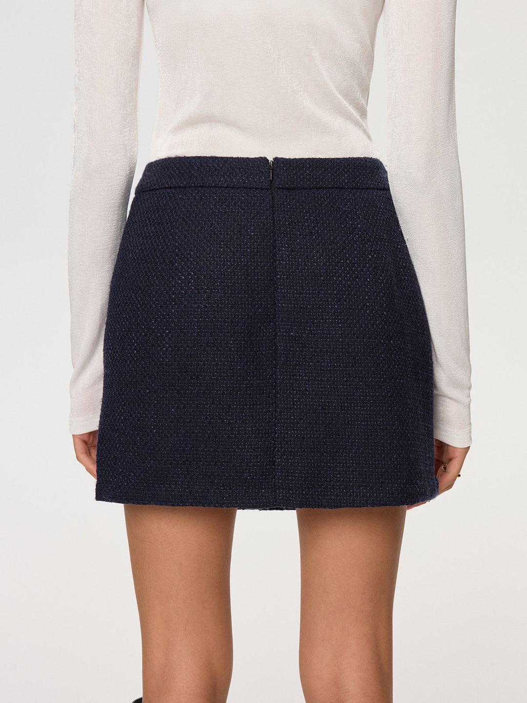 Metal Button Tweed Mini Skirt
