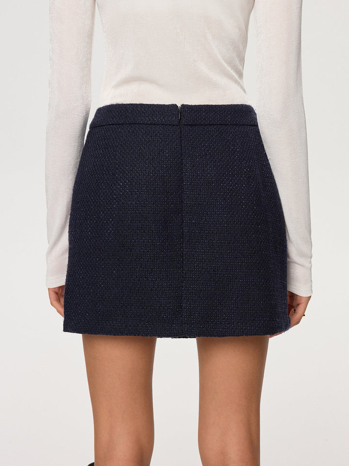 Metal Button Tweed Mini Skirt