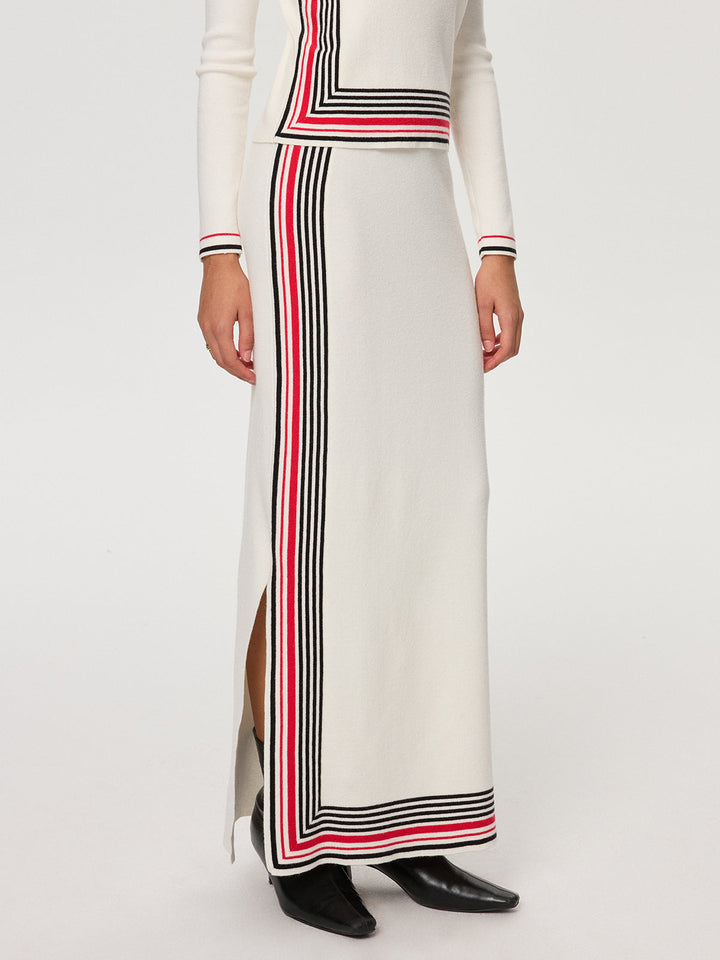 Striped Wool-Blend Slit Maxi Skirt