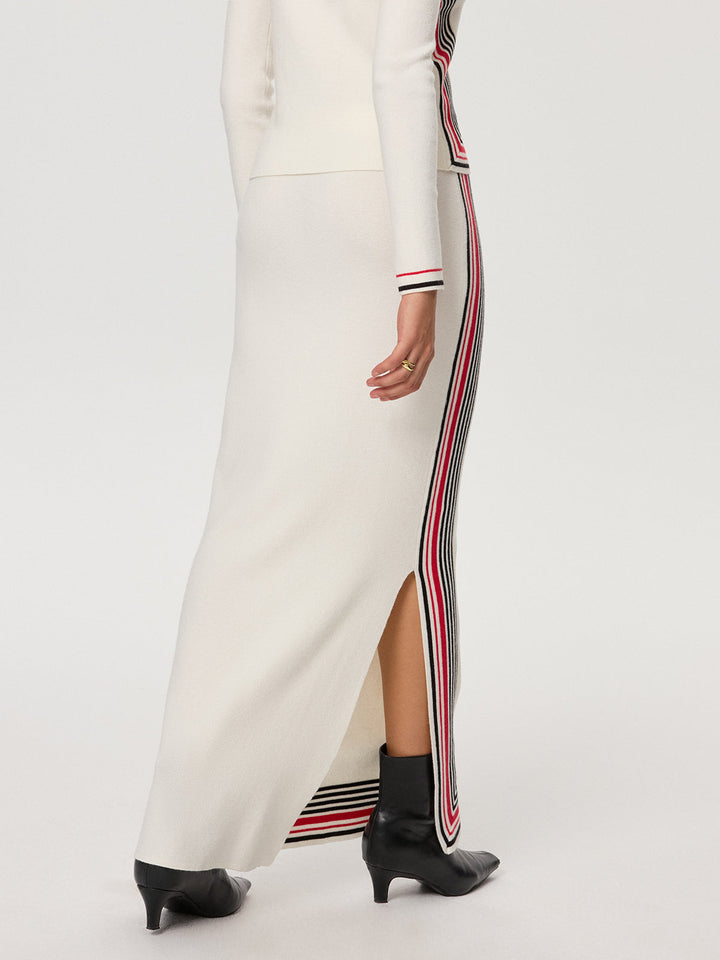 Striped Wool-Blend Slit Maxi Skirt