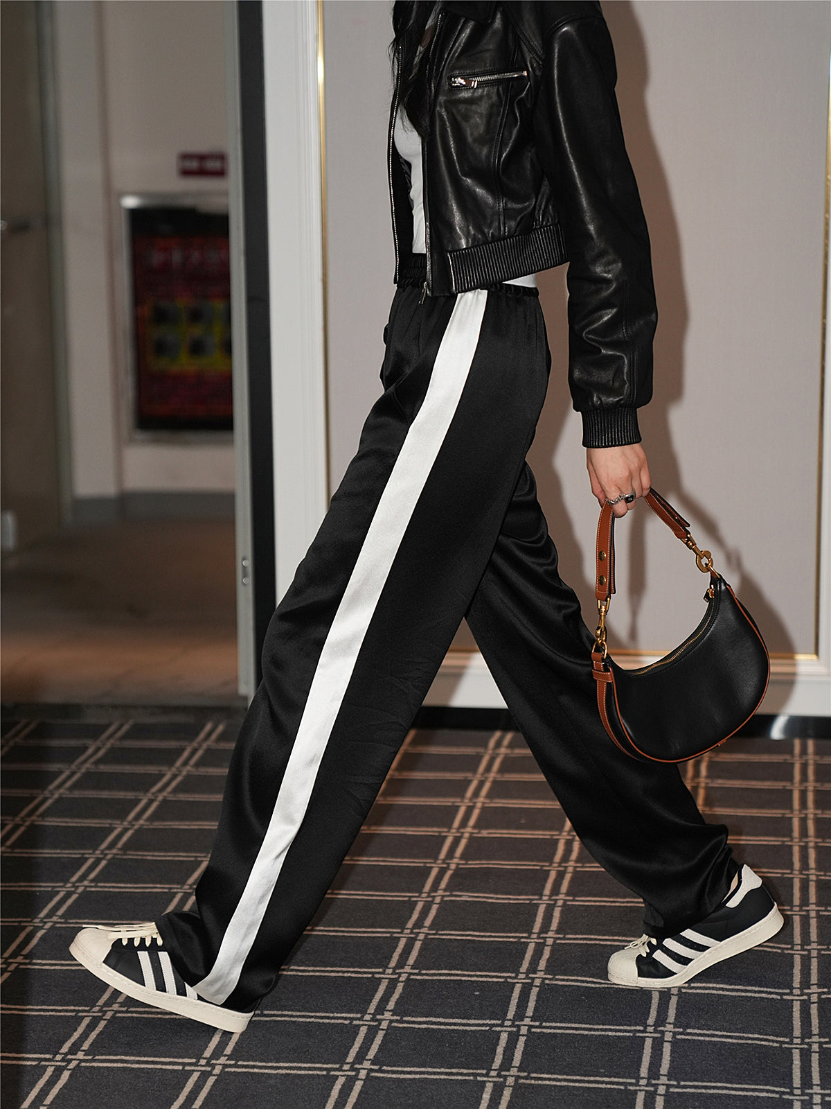 Side Striped High-Waisted Satin Sweatpants