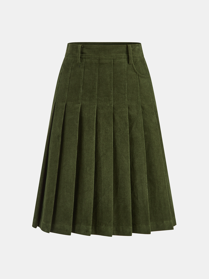 Pleated Corduroy Midi Skirt