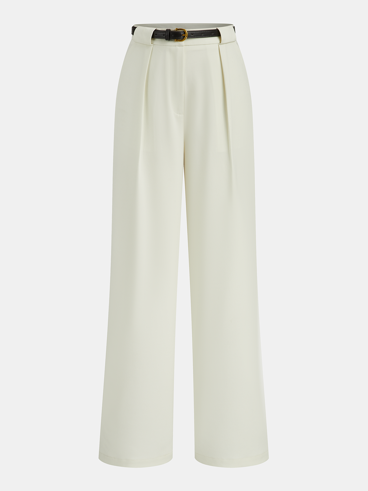Belted Pleated Straight-Leg Pants