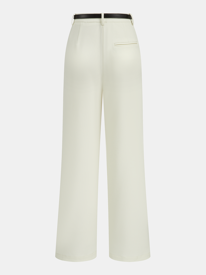Belted Pleated Straight-Leg Pants
