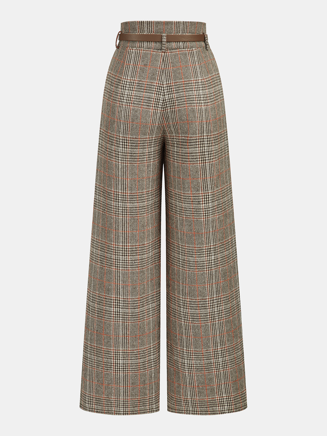 Belted Plaid High-Waisted Pants