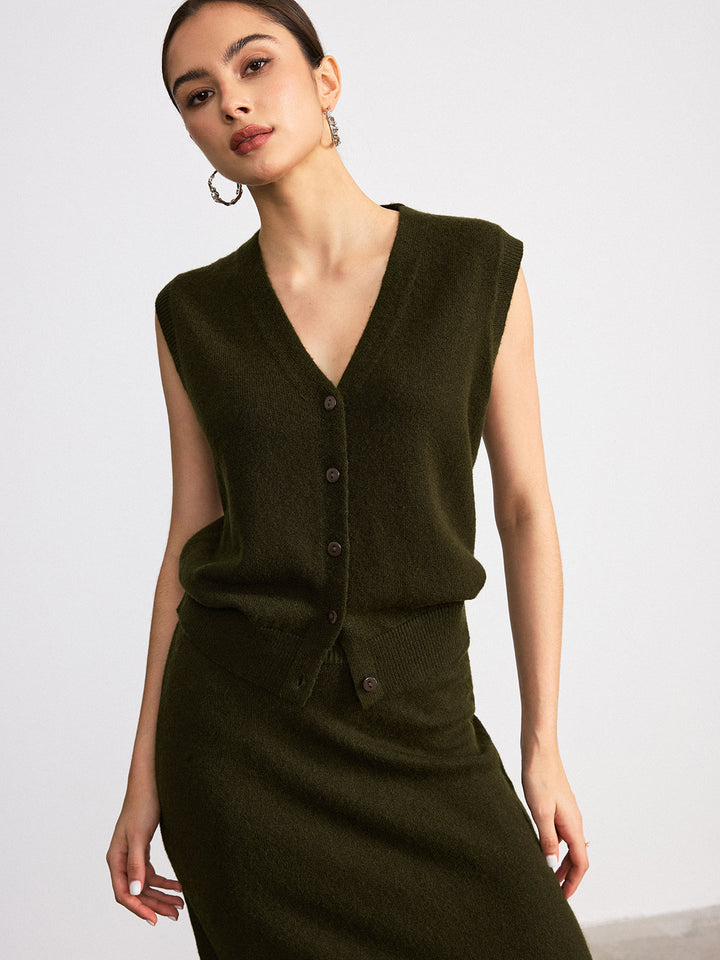 Wool Blend Knit Vest and Maxi Skirt Set