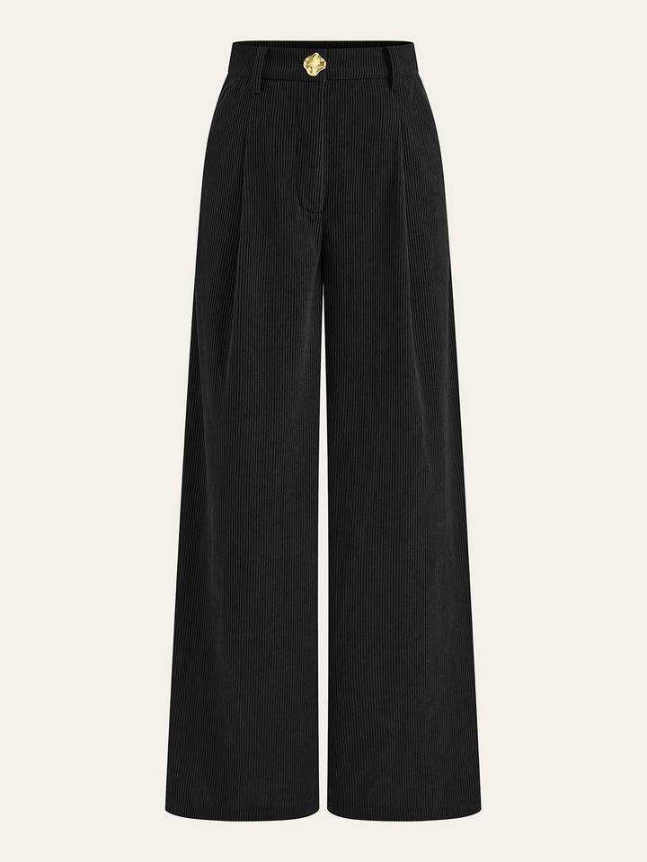 Corduroy Wide-Leg Pleated Pants
