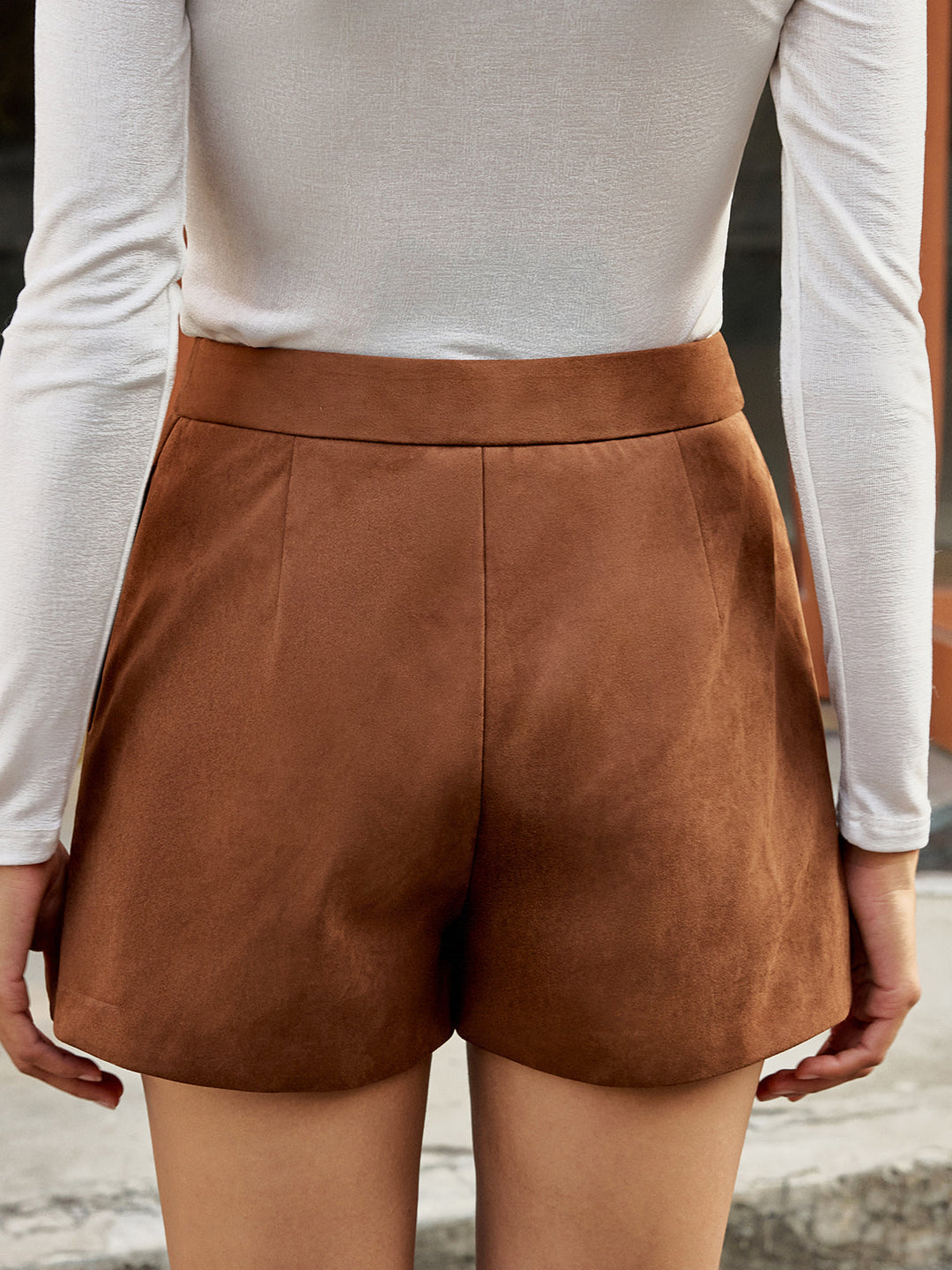 High-Waist Suede Effect Shorts