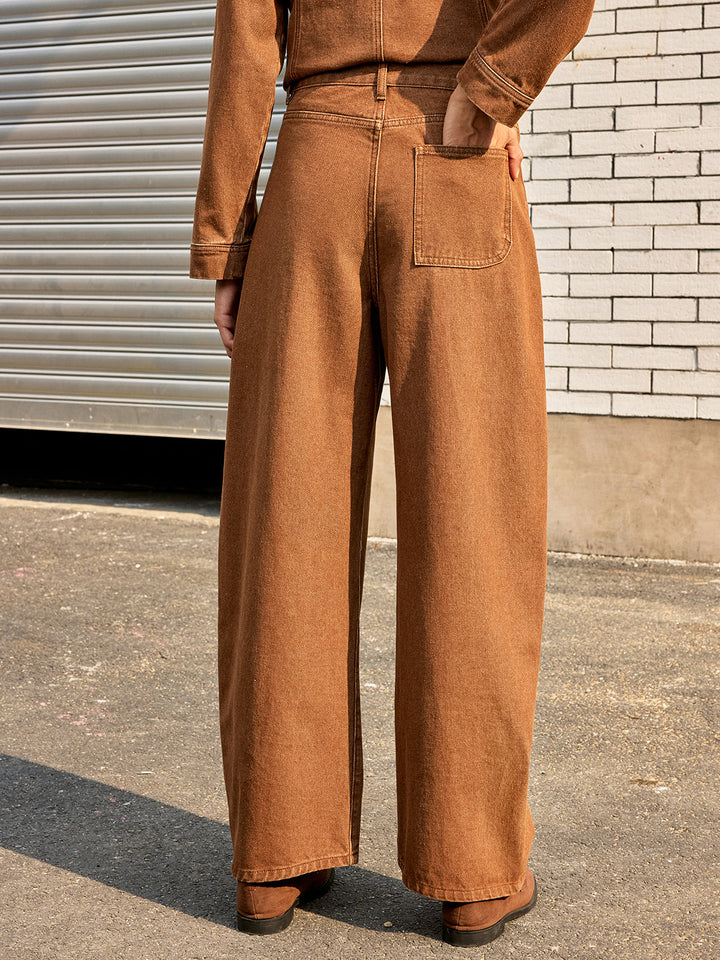 Mid-Waist Denim Wide-Leg Pants