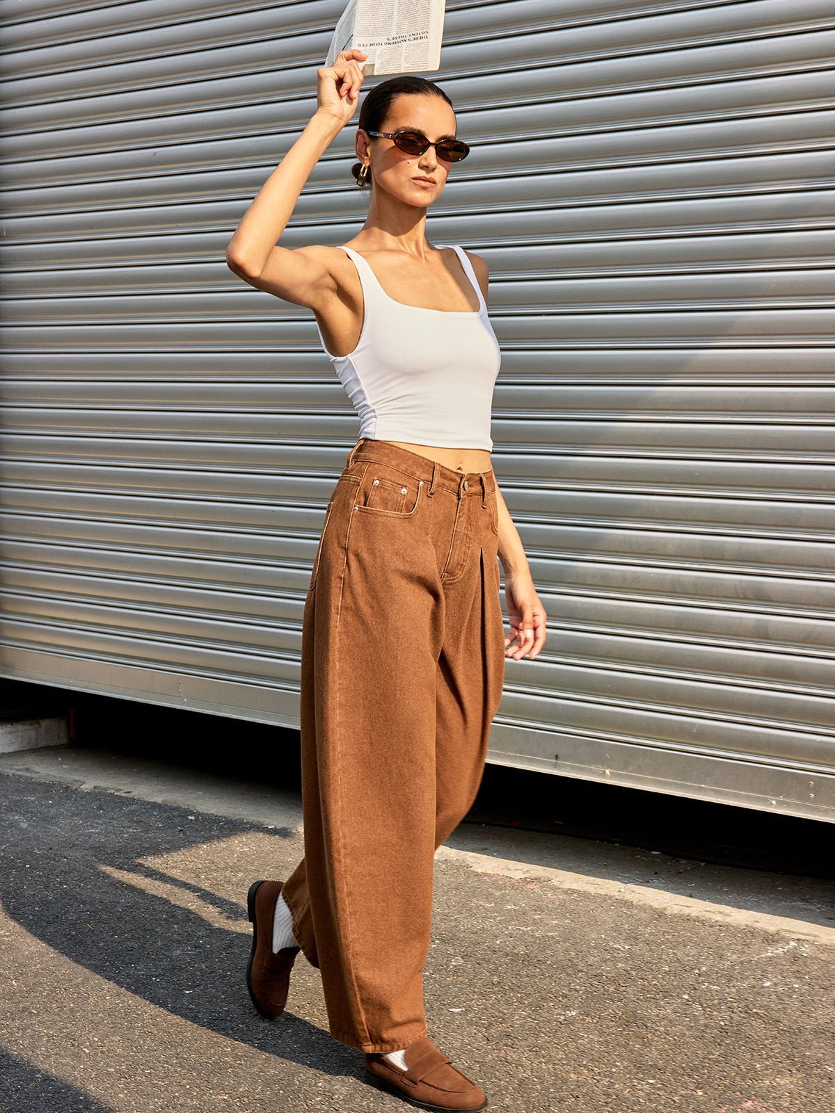 Mid-Waist Denim Wide-Leg Pants