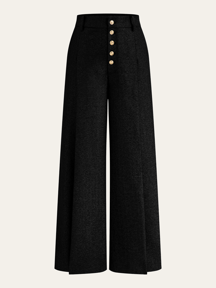 High-Waisted Button-Front Wide-Leg Pants