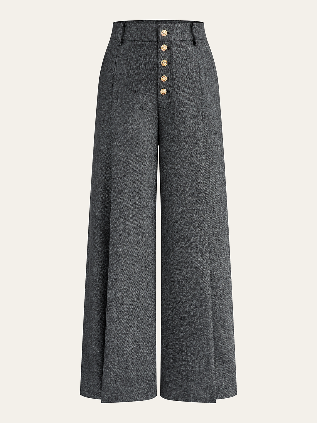 High-Waisted Button-Front Wide-Leg Pants