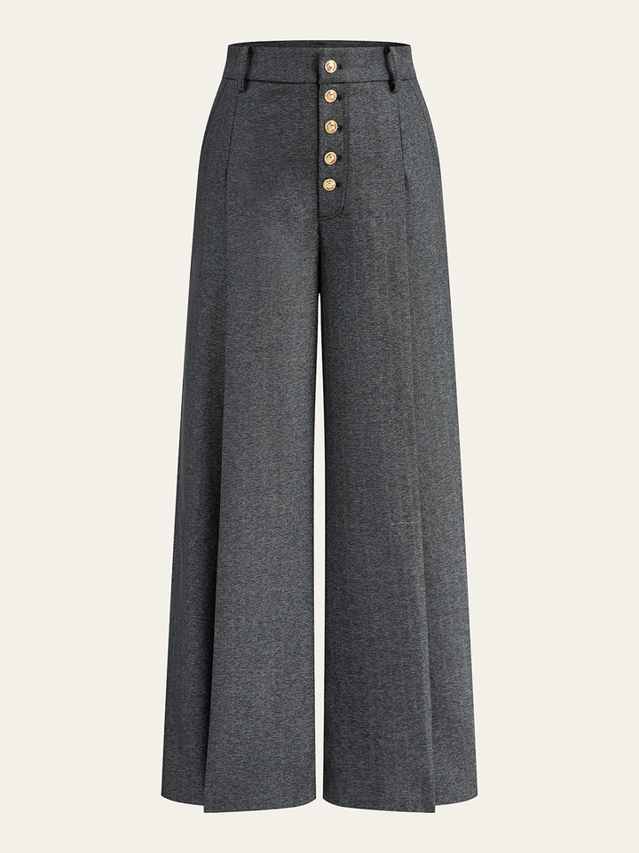 High-Waisted Button-Front Wide-Leg Pants