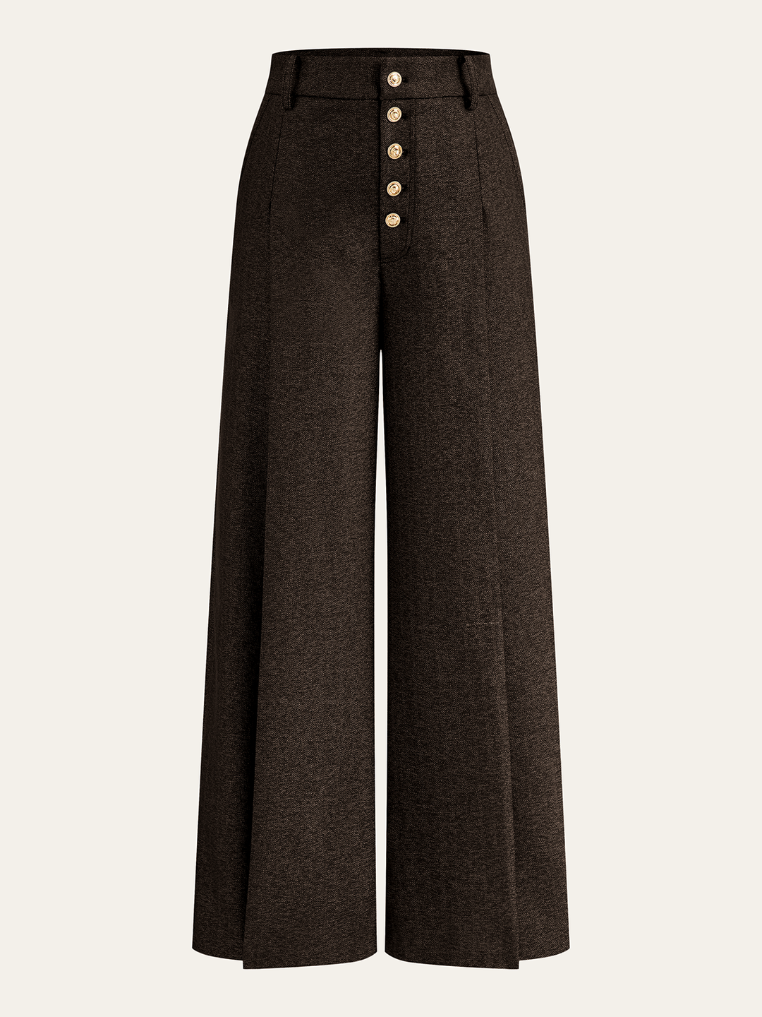 High-Waisted Button-Front Wide-Leg Pants