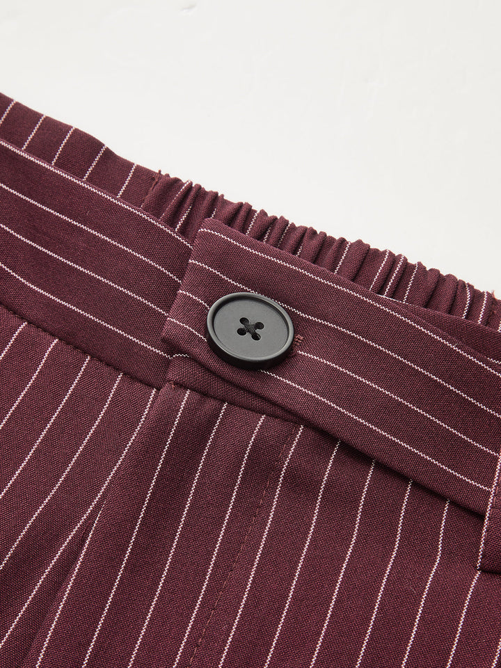 Asymmetric Waistband Pinstripe Wide-Leg Pants