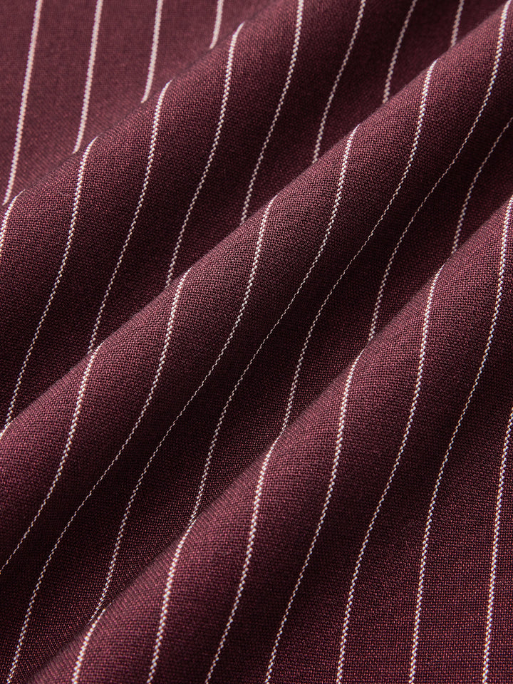 Asymmetric Waistband Pinstripe Wide-Leg Pants