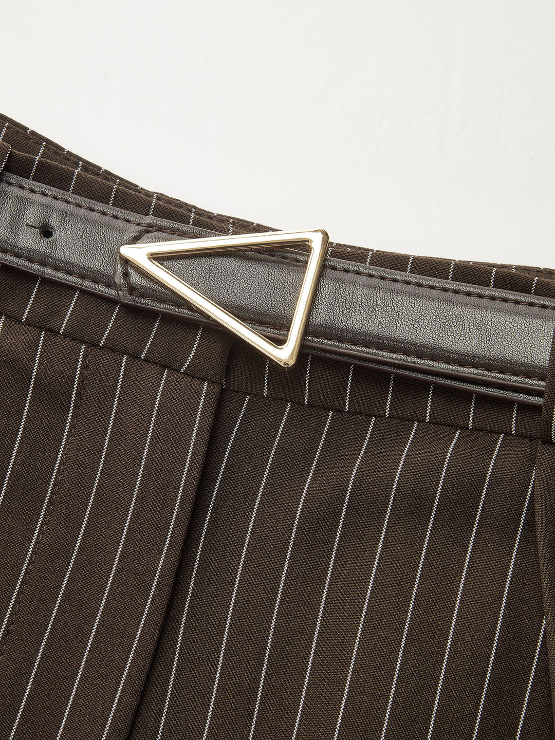 Mid-Waist Pinstripe Belted Pants