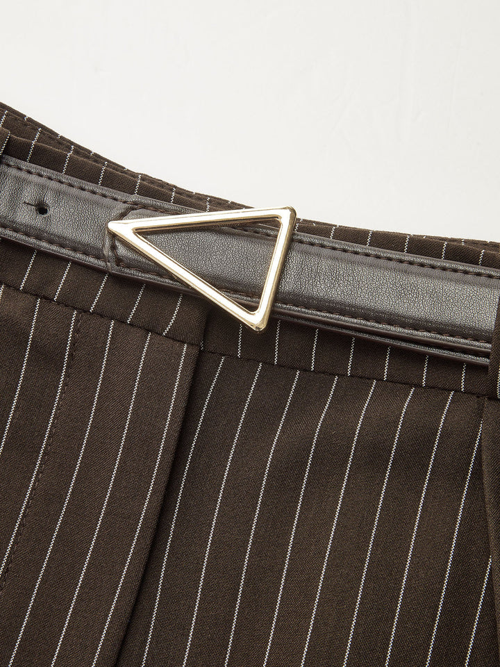 Mid-Waist Pinstripe Belted Pants