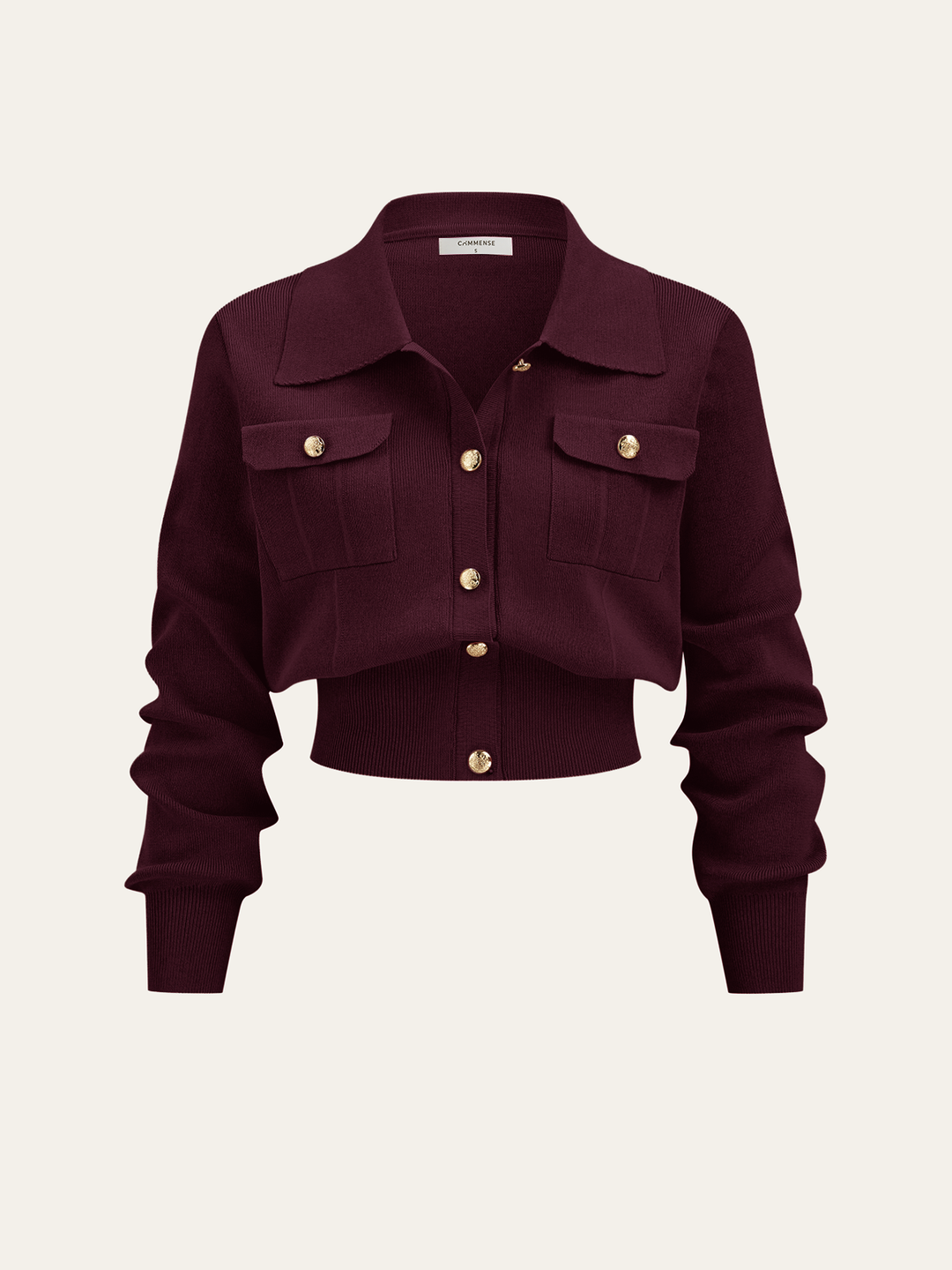 Metal Button Collared Cardigan and Midi Skirt Set