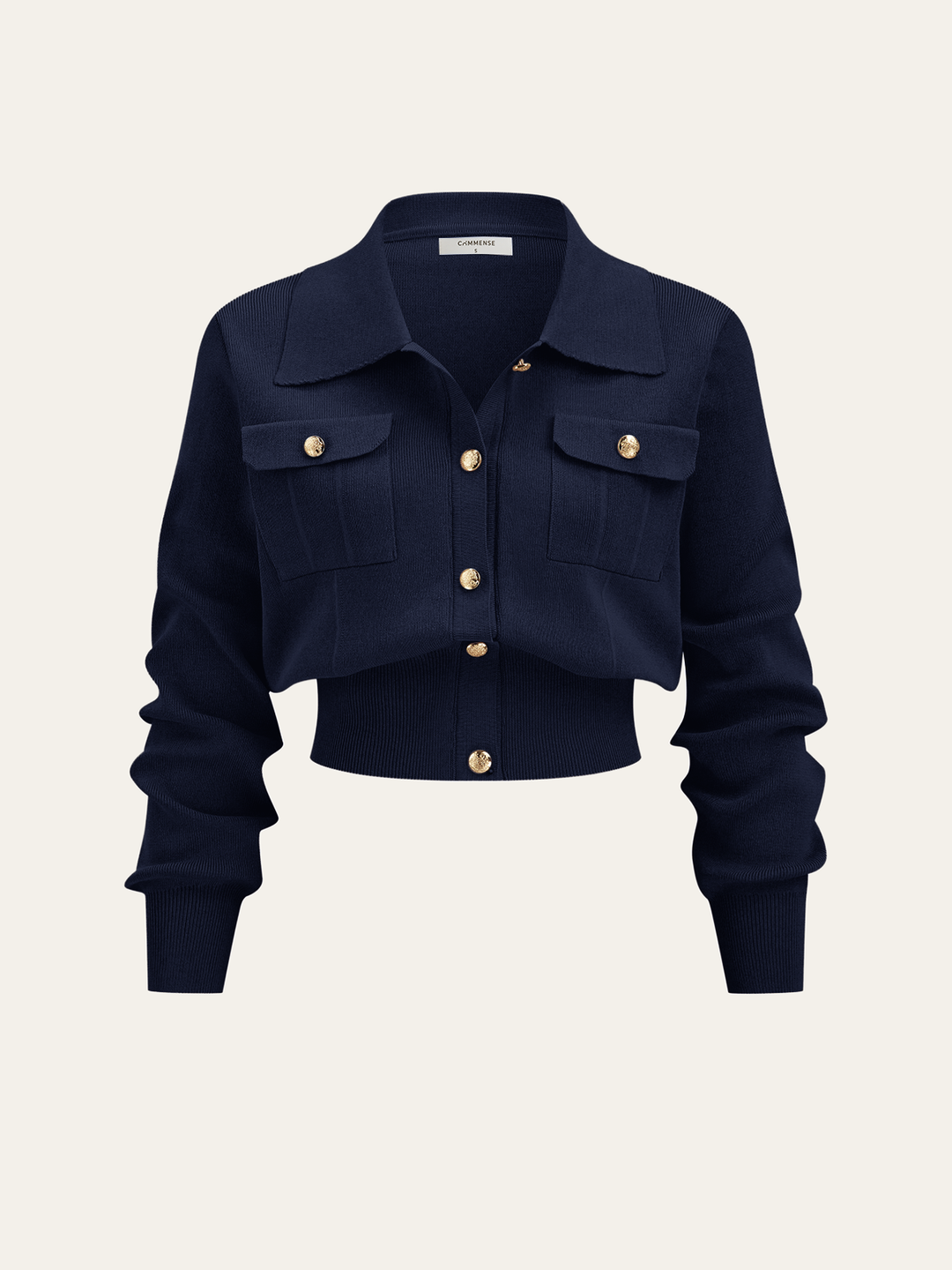 Metal Button Collared Cardigan and Midi Skirt Set