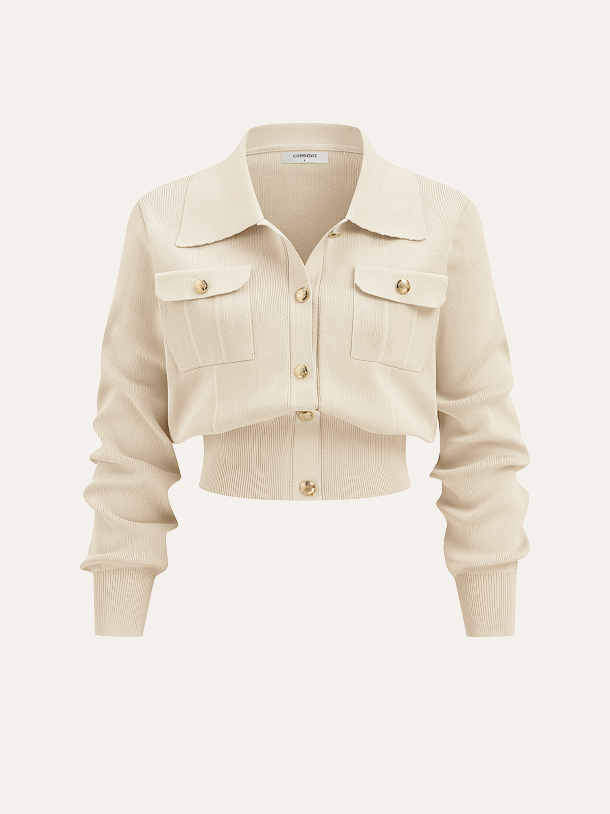 Metal Button Collared Cardigan and Midi Skirt Set