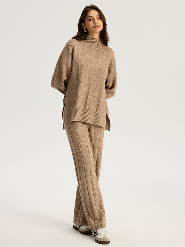 Soft Wide Rib Exposed Seam Jumper And Wide Leg Co-ord