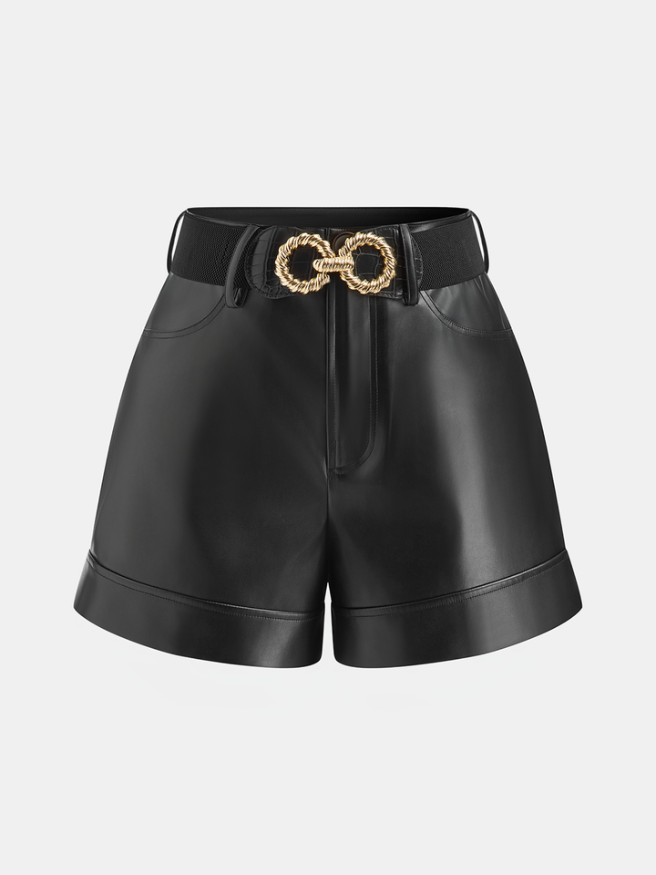 Belted Faux Leather Shorts