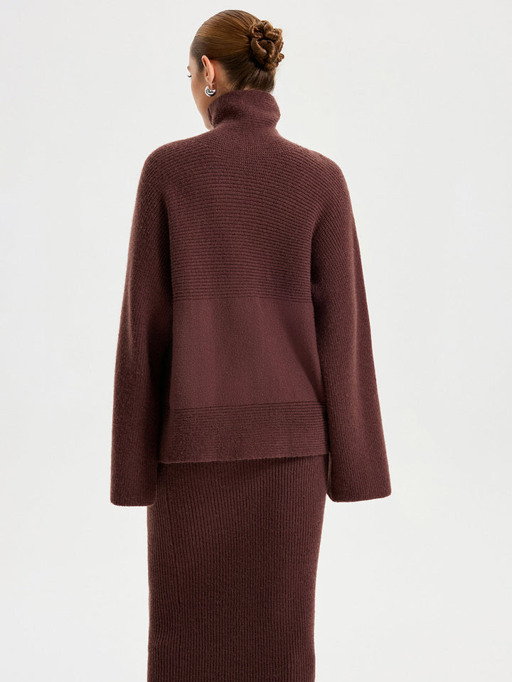 Turtleneck Knit Top and Maxi Skirt Set