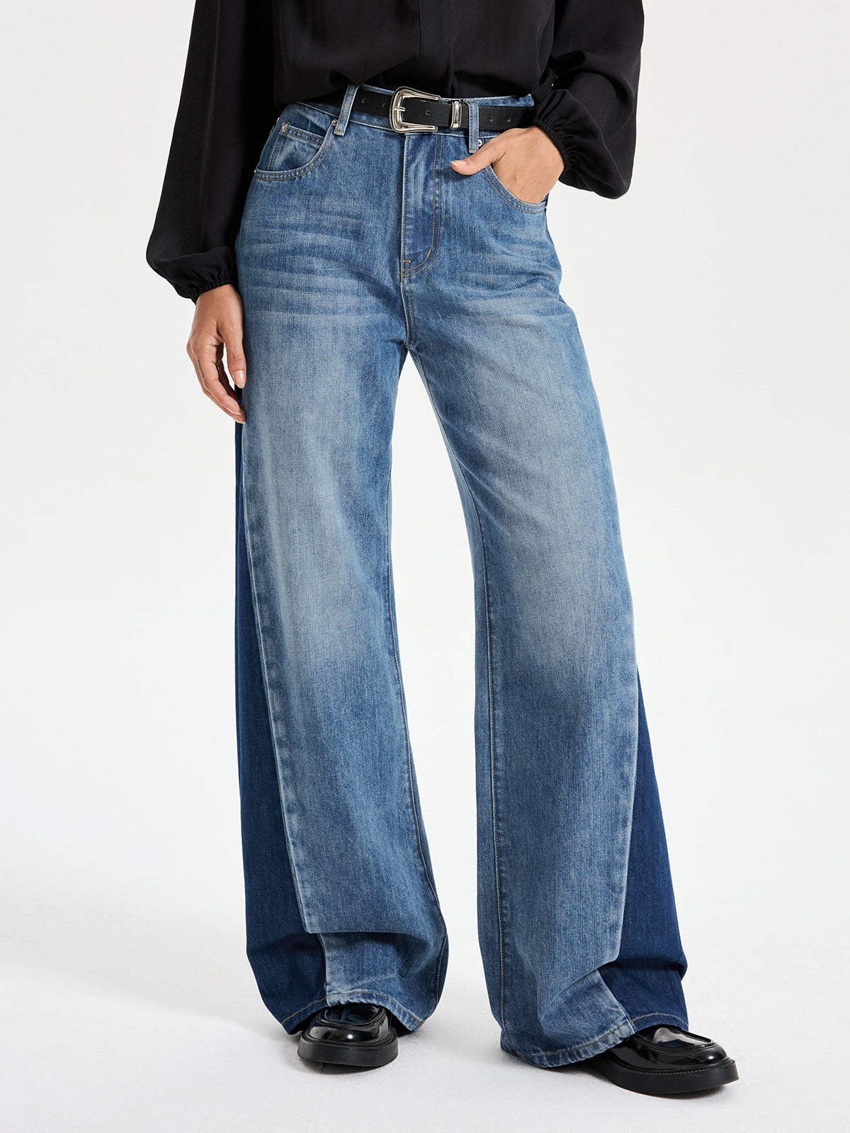 Two Tone Wide Leg Barrel Jeans