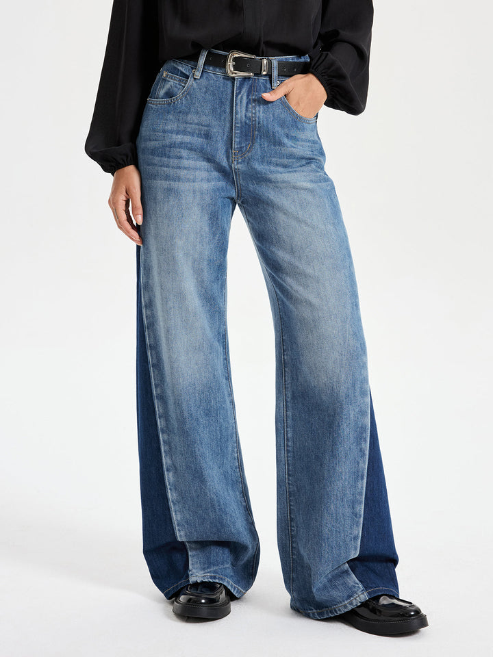 Two Tone Wide Leg Barrel Jeans