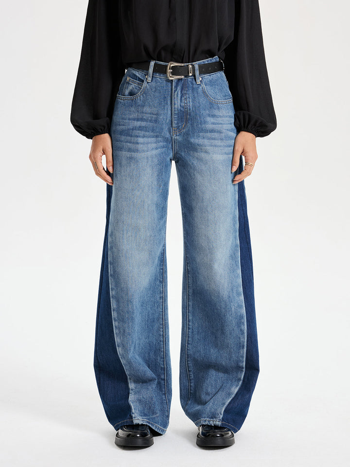 Two Tone Wide Leg Barrel Jeans
