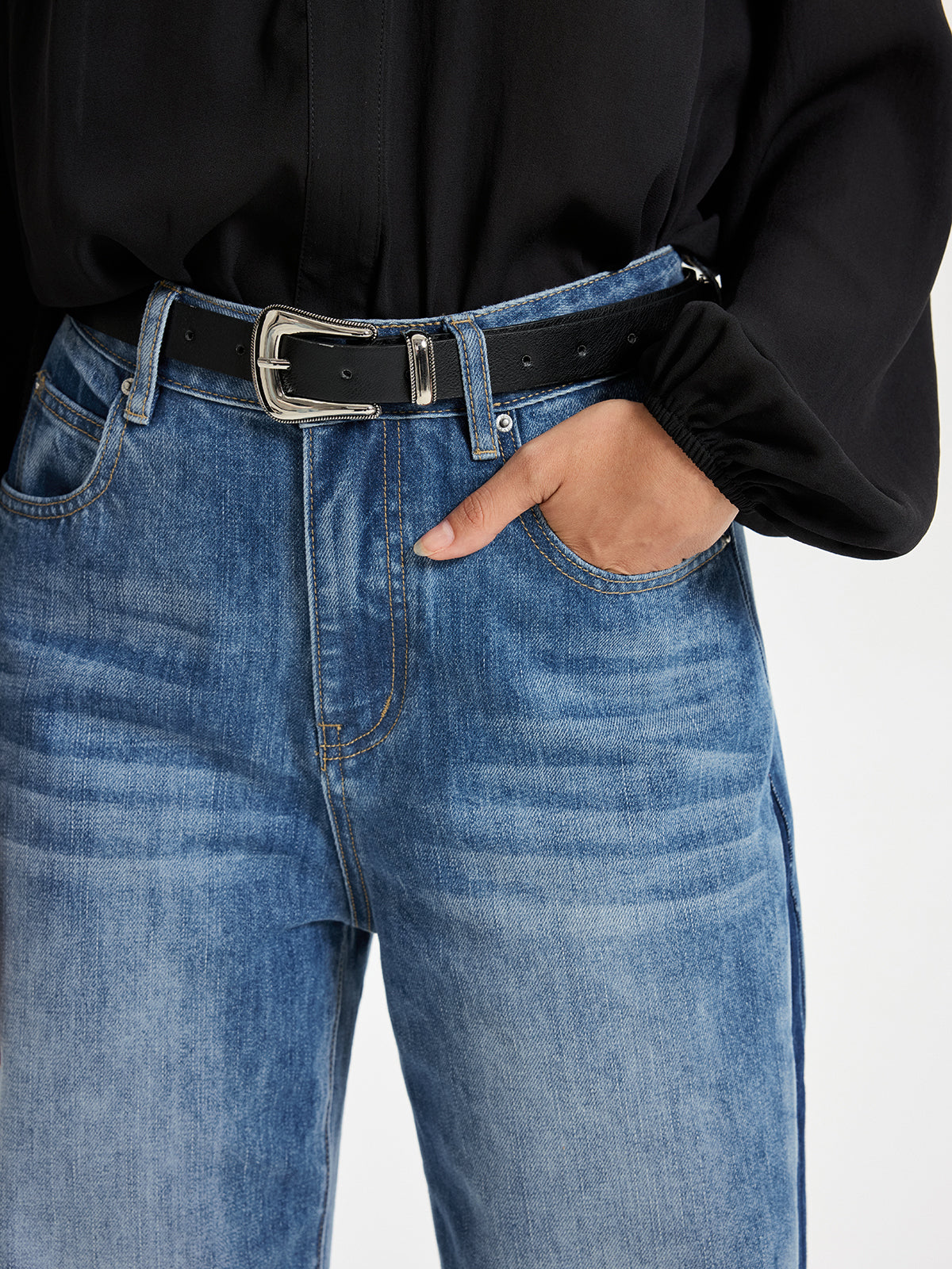 Two Tone Wide Leg Barrel Jeans