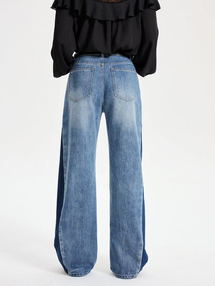 Two Tone Wide Leg Barrel Jeans