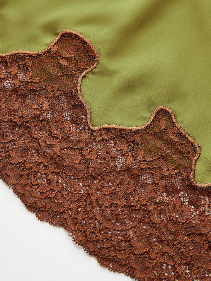 Lace Panel Satin Mini Skirt