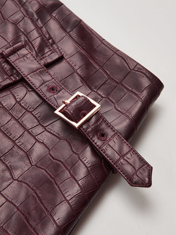 Crocodile Embossed PU Leather Mini Skirt