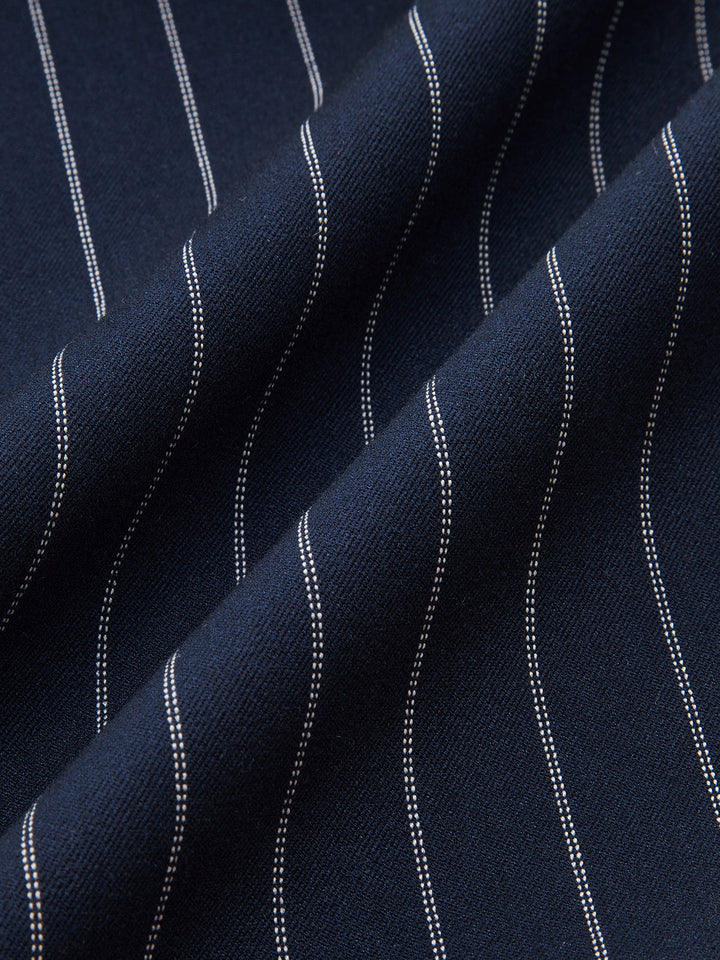 Metal Button Asymmetric Placket Pinstripe Wide-Leg Pants