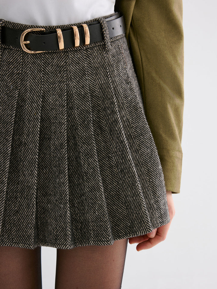 Pleated Tweed Skirt