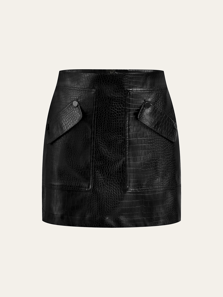 Faux Leather Crocodile-Embossed Mini Skirt
